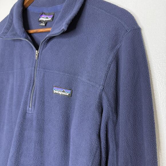 Patagonia Jacket Mens Medium Navy Blue Half Zip Fleece Pullover Outdoors Hiking - Picture 2 of 7
